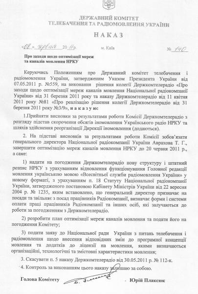 Наказ Плаксюка №140 від 8.06.2011