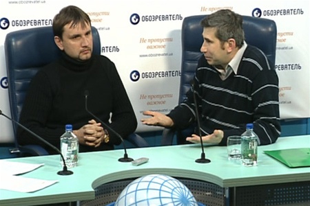 Історики Володимир В’ятрович та Анатолій Подільський під час прес-конференції